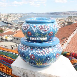 Handmade Turkish Ceramic Ashtray with Lid Wholesale